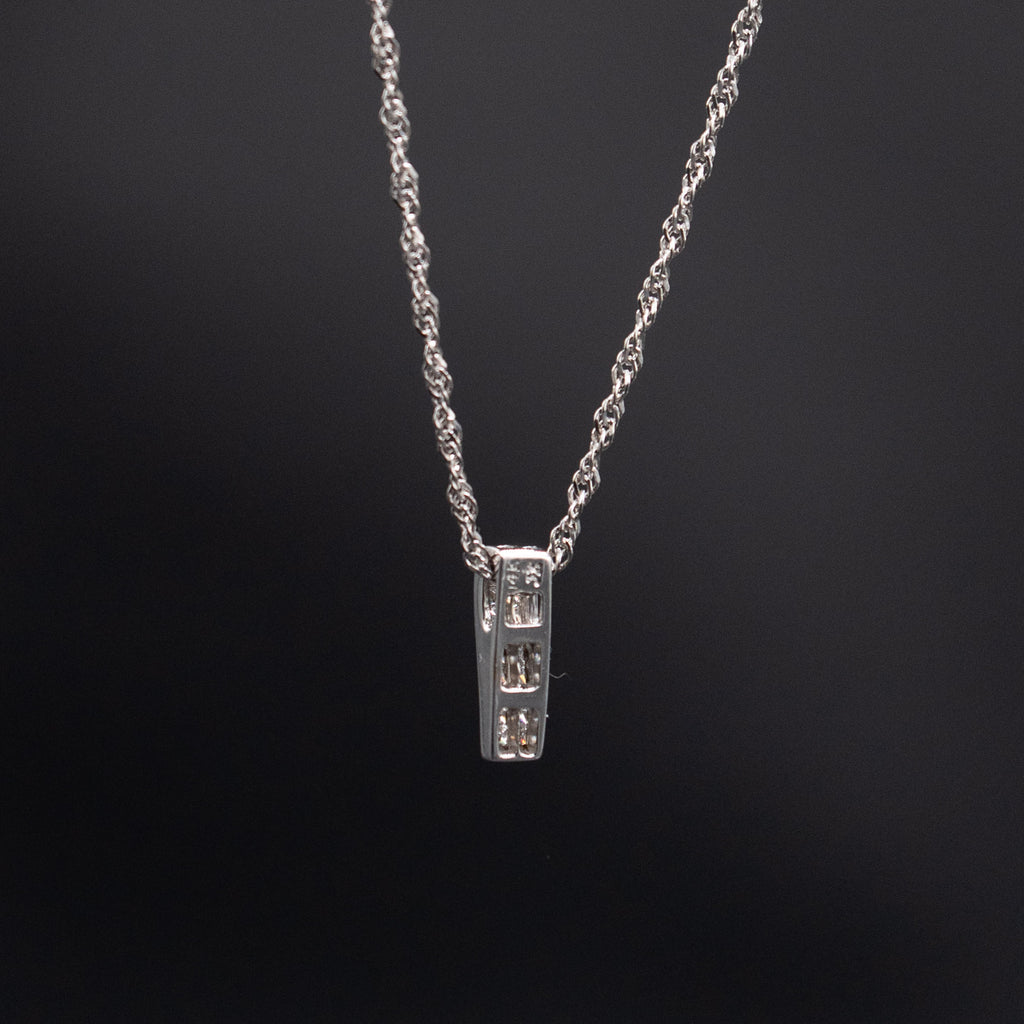 14k White Gold Princess & Baguette Cut Diamond Pendant Necklace