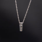 14k White Gold Princess & Baguette Cut Diamond Pendant Necklace
