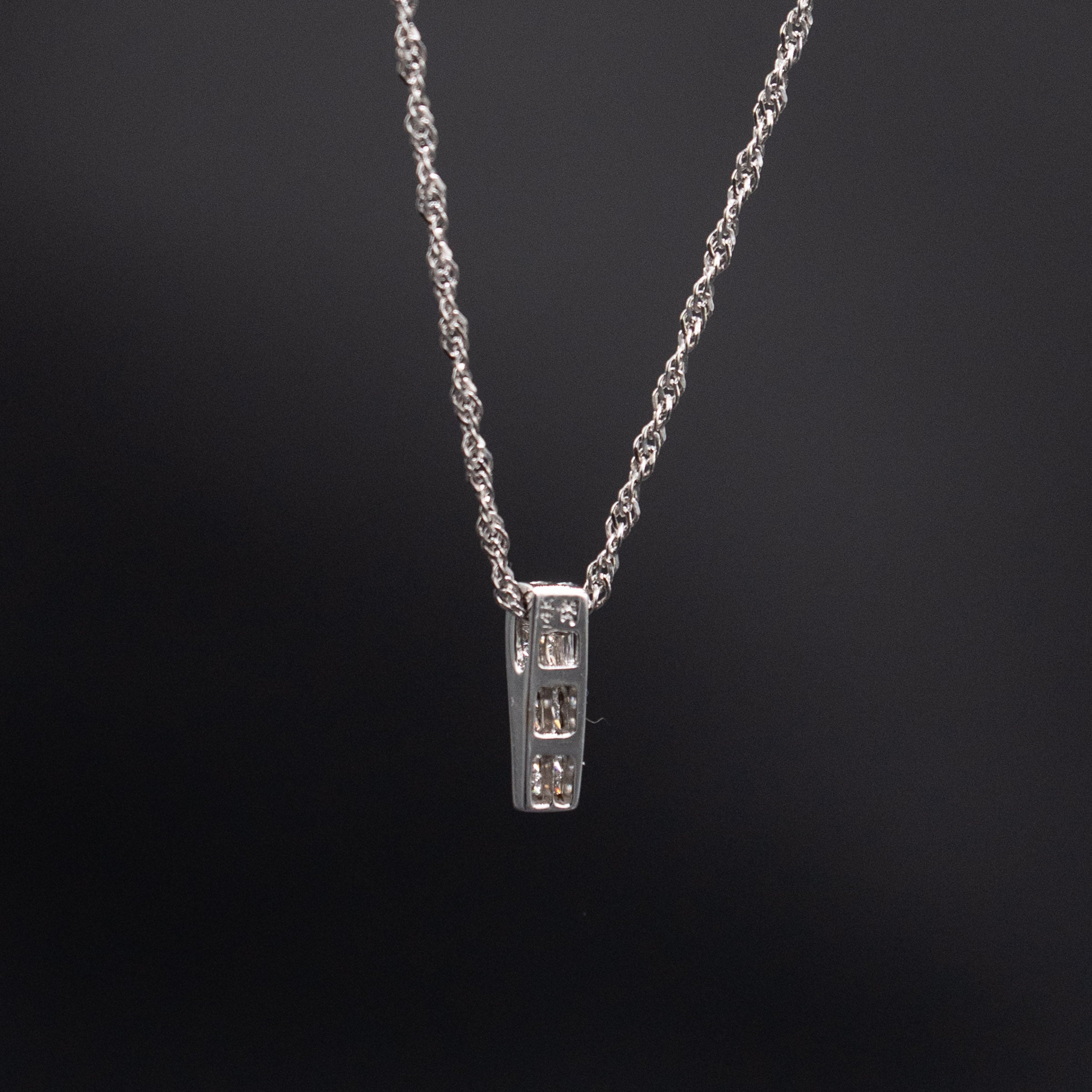 14k White Gold Princess & Baguette Cut Diamond Pendant Necklace