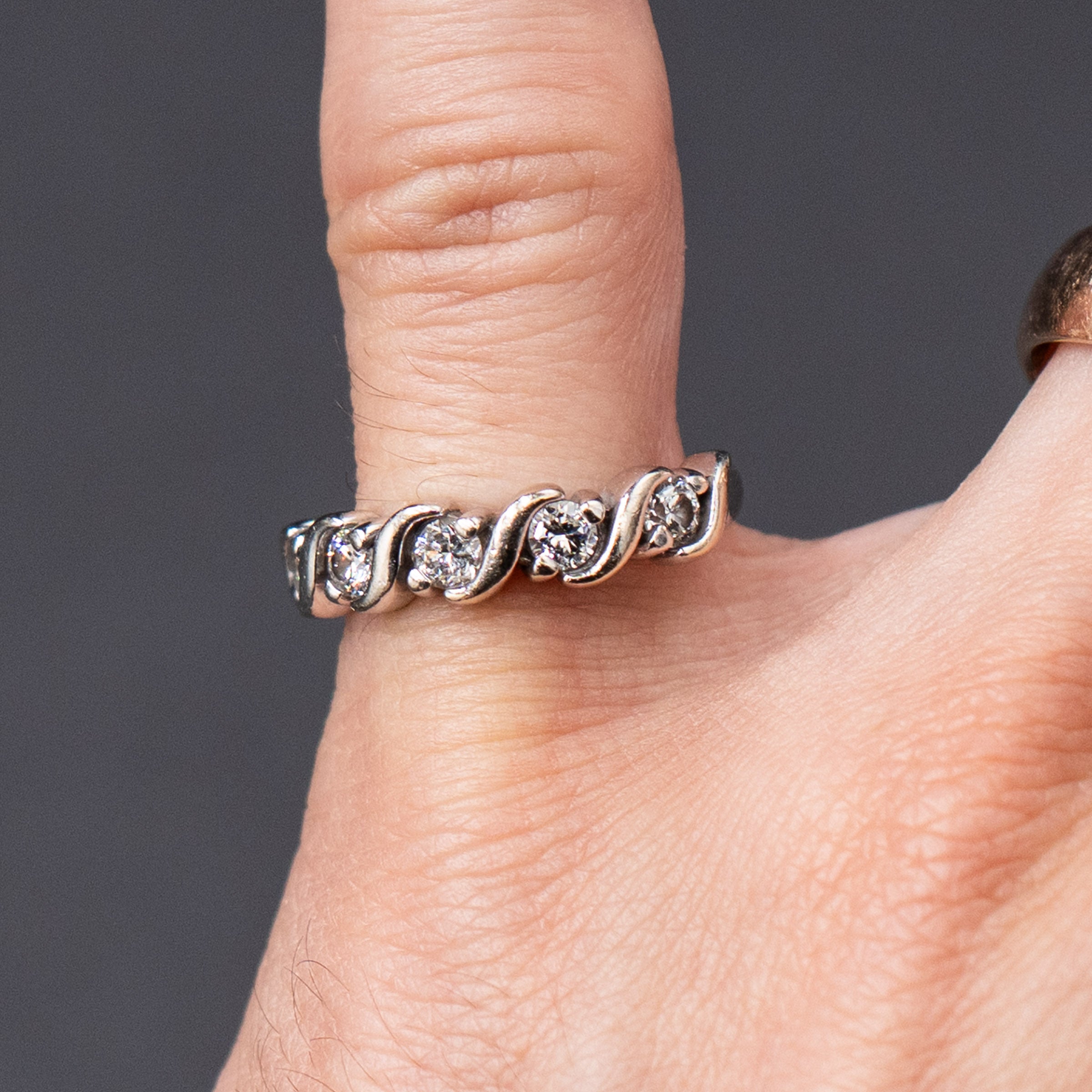 14k White Gold Round Cut Channel Set Diamond Band