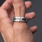 10k White Gold White & Black Diamond Mens Wedding Band