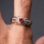 14k Yellow Gold Heart Shape Ruby & Diamond Ring