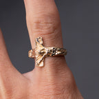 14k Yellow Gold Jesus Side Cross Ring