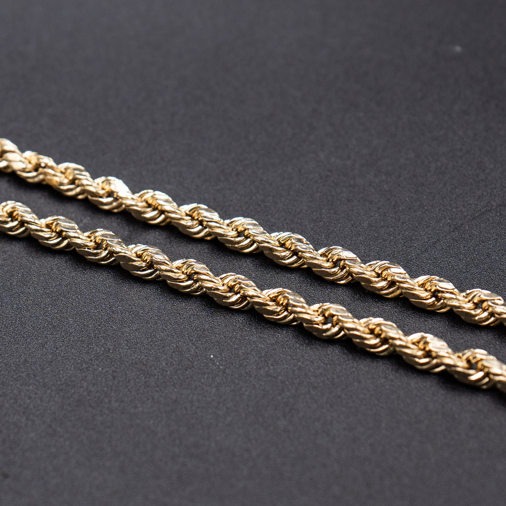 14k Yellow Gold Semi Solid Rope Chain Necklace