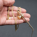 14k Yellow Gold Fishing Rod Chain Pendant Necklace