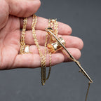 14k Yellow Gold Fishing Rod Chain Pendant Necklace