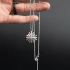 10k White Gold Round Cut Diamond Pave Star Pendant Necklace
