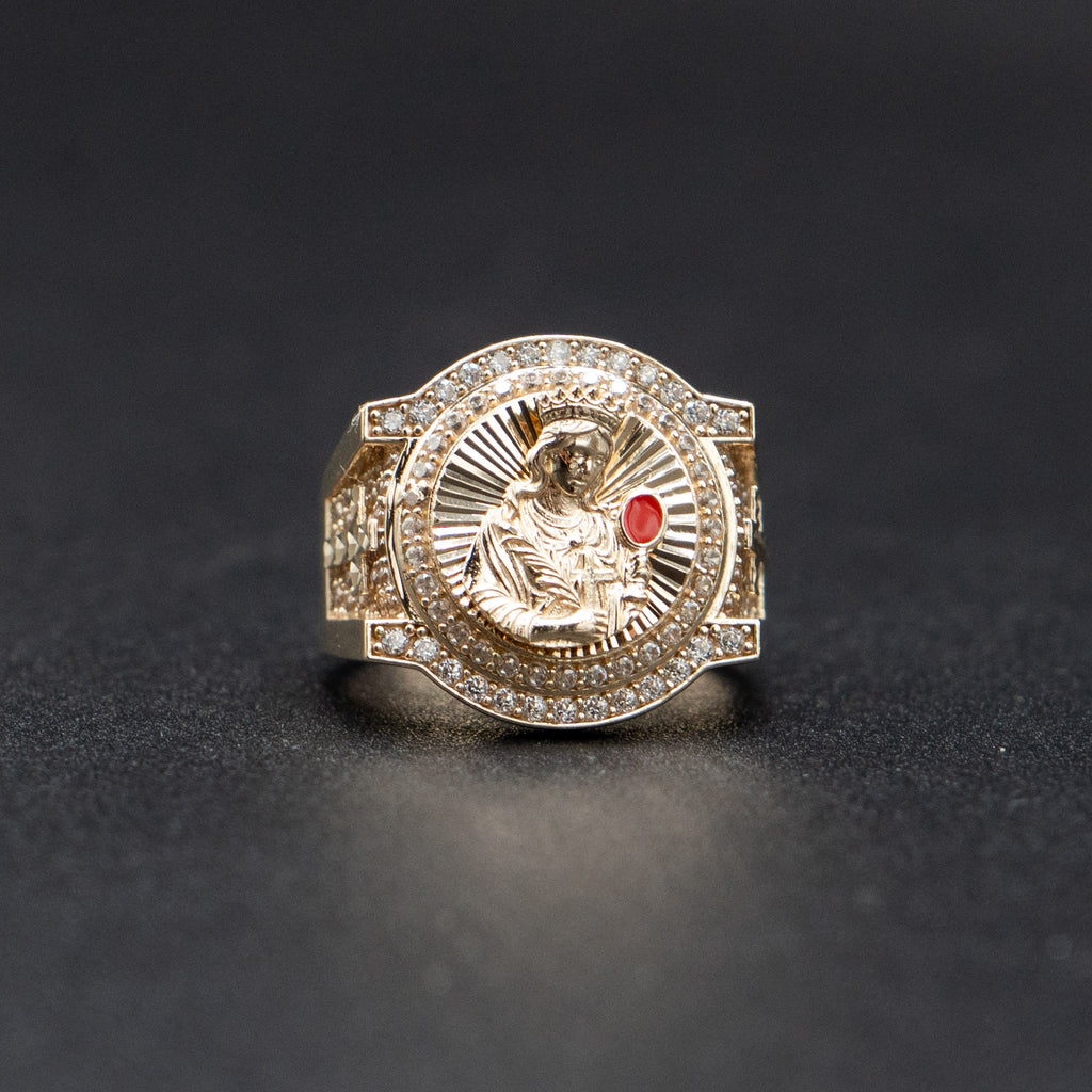 10k Yellow Gold Virgin Mary Enamel Ring