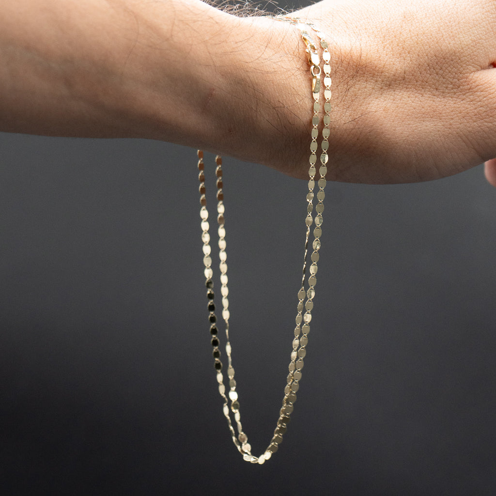 14k Yellow Gold Thin Mirror Link Chain Necklace