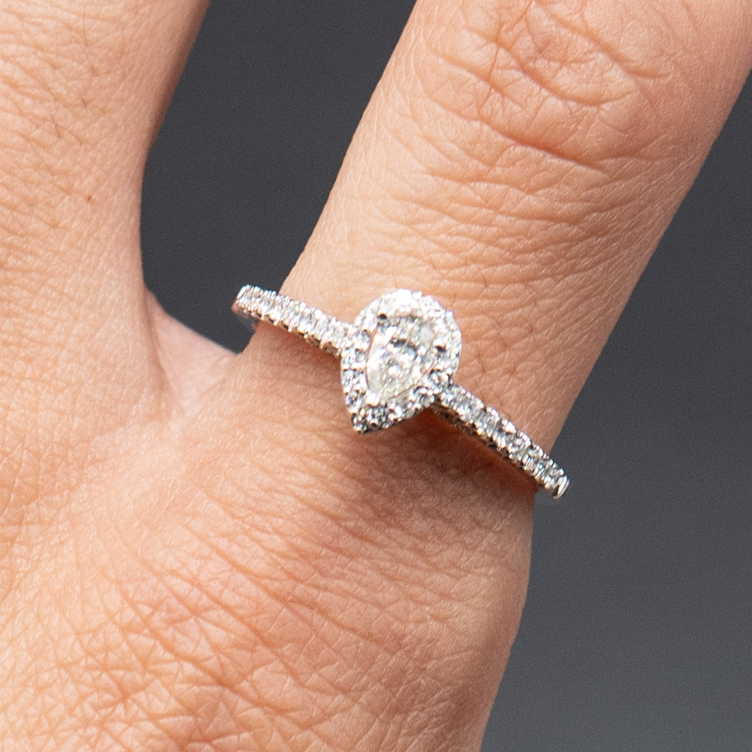 14k White Gold Small Pear Shape Diamond Ring