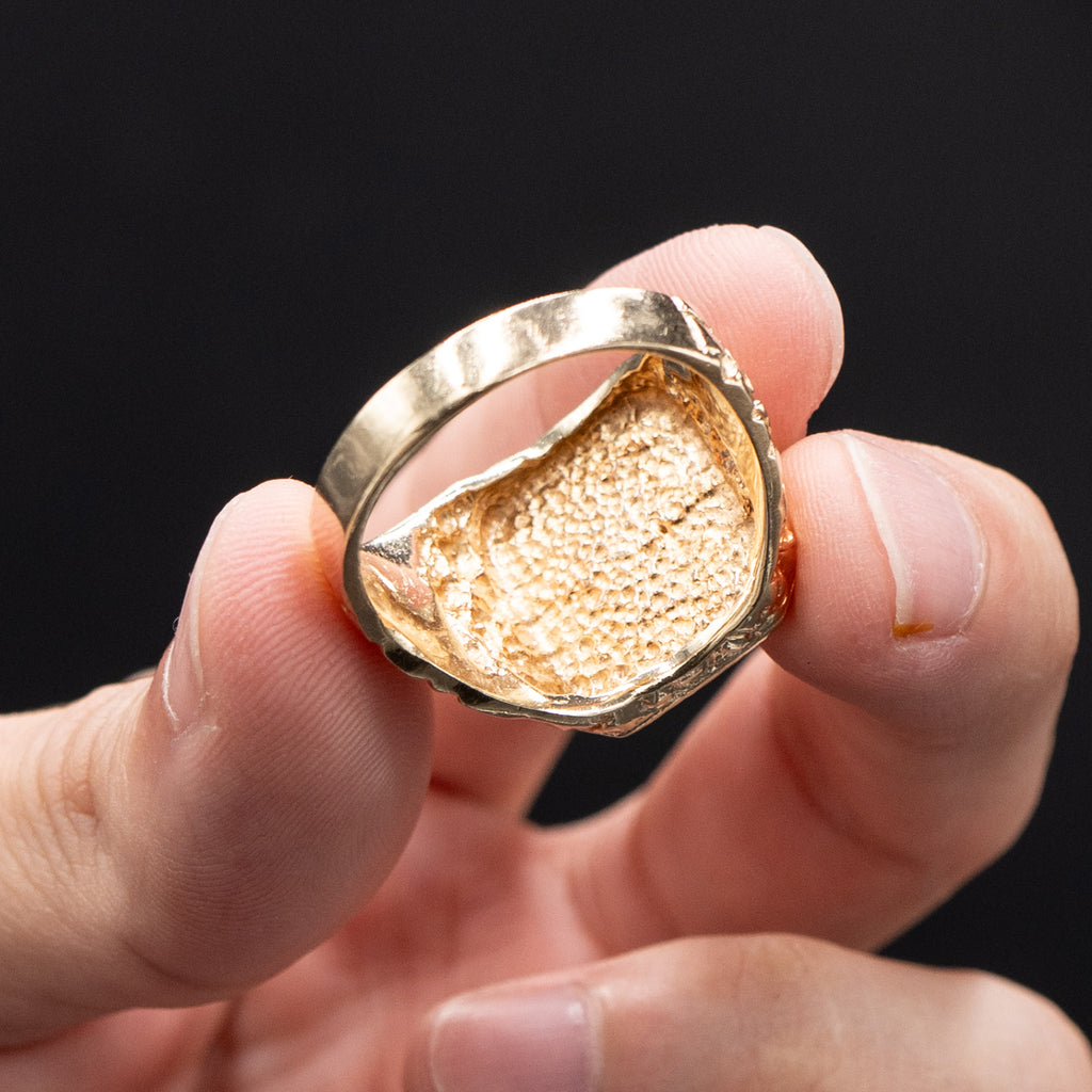 14k Yellow Gold Wide Nugget Textured Mens Ring