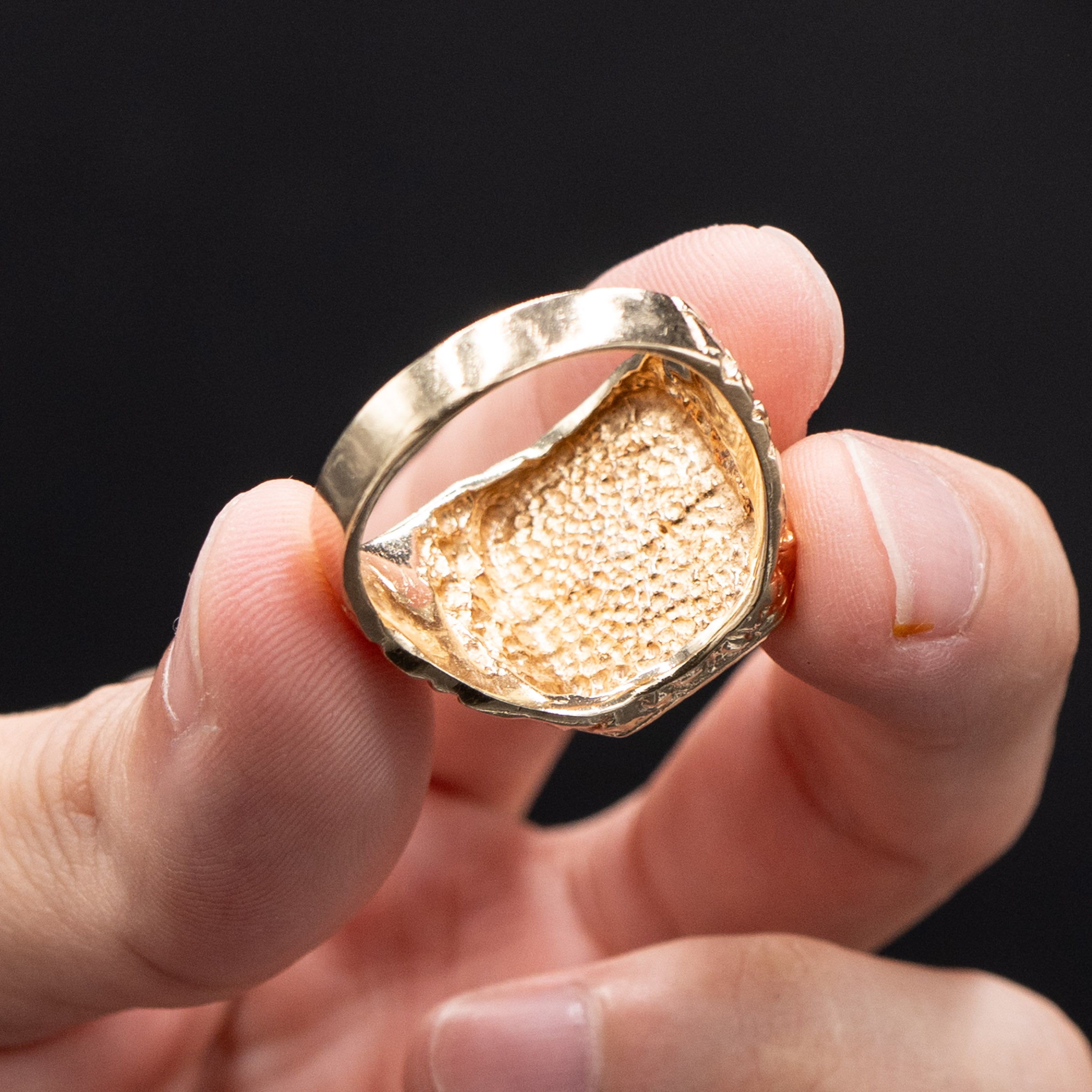 14k Yellow Gold Wide Nugget Textured Mens Ring