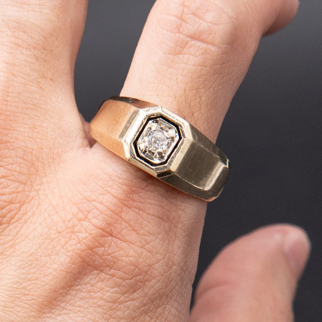 14k Yellow Gold Round Gemstone Wide Mens Band