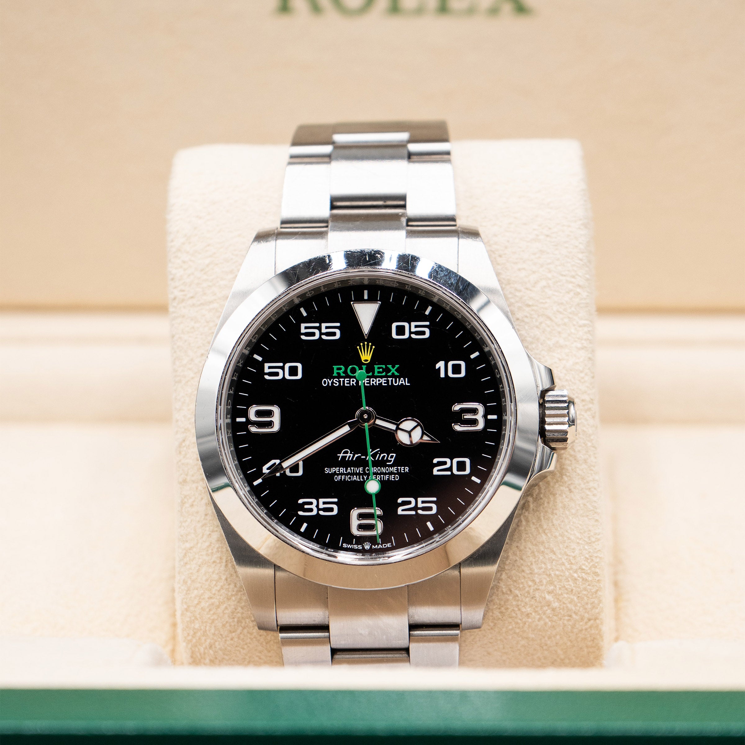 Pre-Owned Rolex 126900 Air-King Black Dial Stainless Steel With Box And Papers
