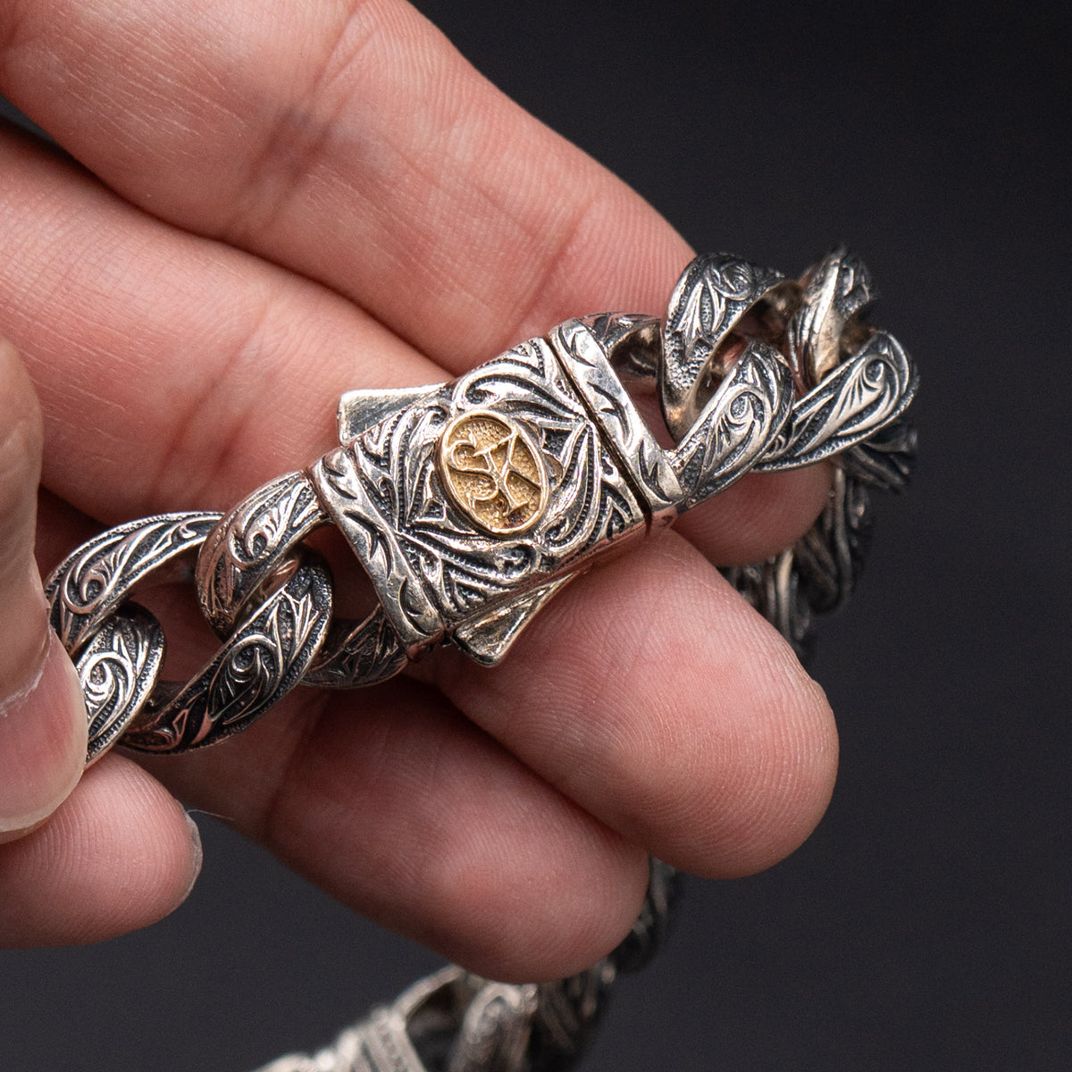 Scott Kay Guardian Silver Engraved Link Bracelet