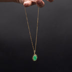 14k Yellow Gold Oval Jade Pendant Necklace
