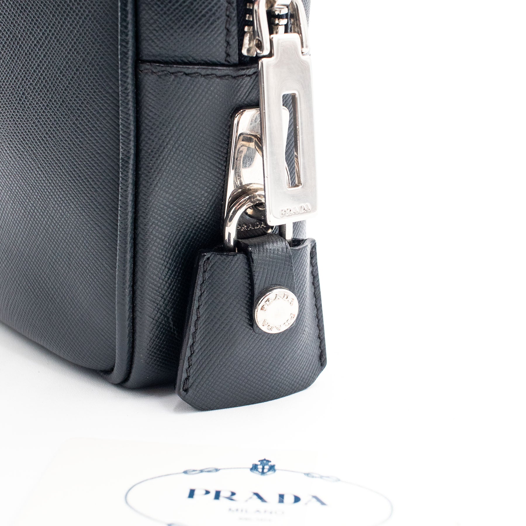 Prada Saffiano Leather Blue Gray Handbag