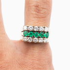14k Yellow Gold Round Diamond & Emerald Wide Ring