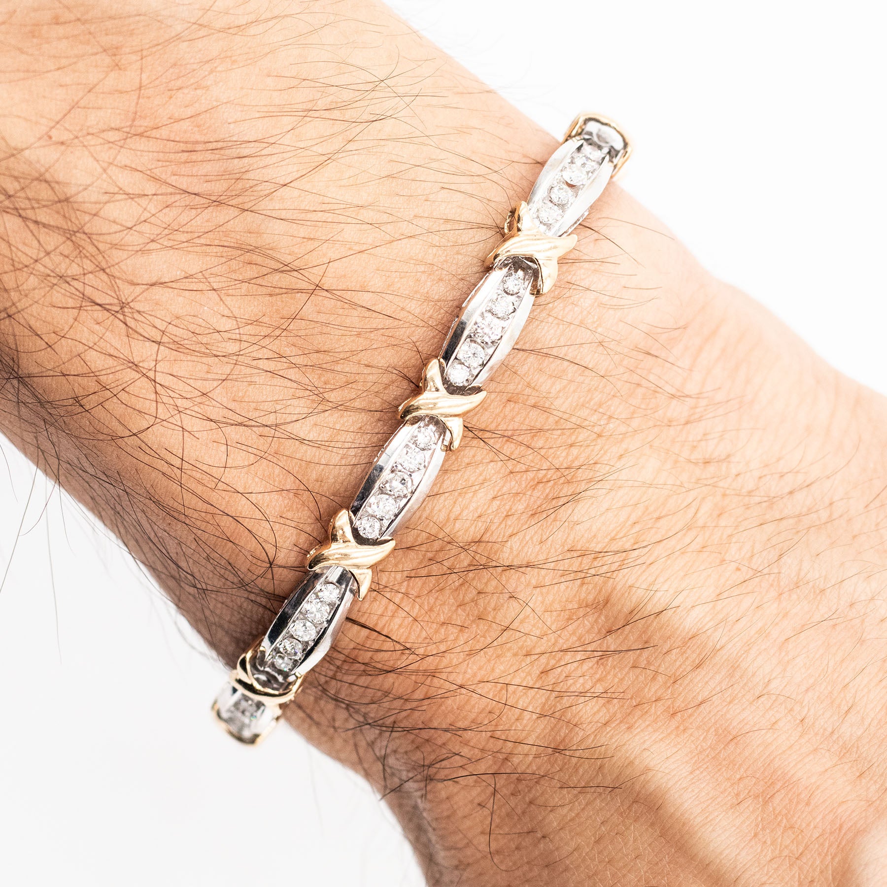10k Two Tone Channel Set Diamond X Pattern Bracelet