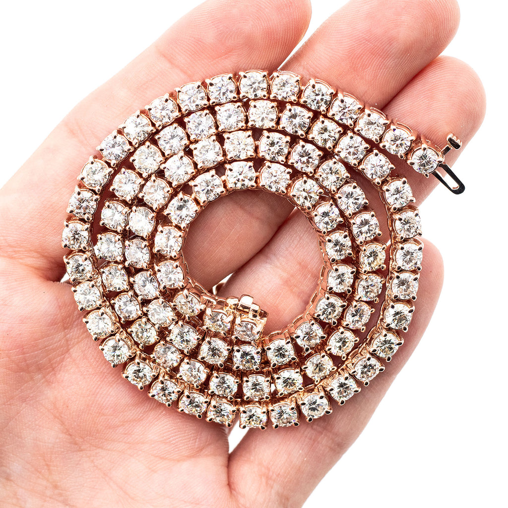 14k Rose Gold 20ctw Round Cut Diamond Tennis Necklace