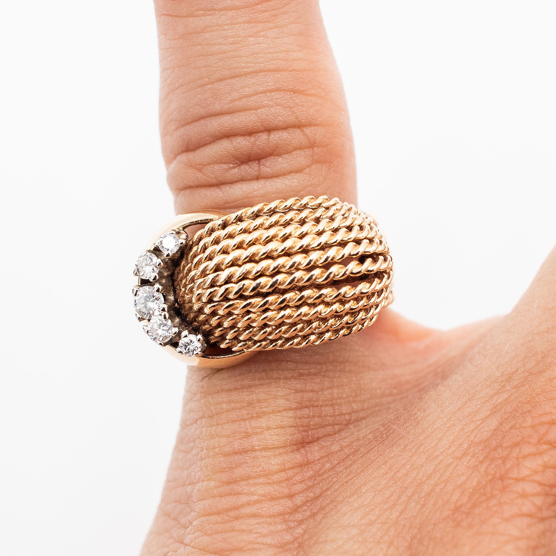 14k Yellow Gold 0.17ctw Diamond Rope Style Ring