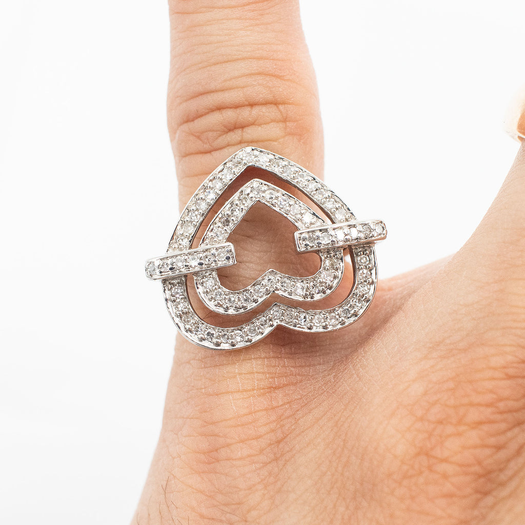14k White Gold Double Heart Diamond Ring