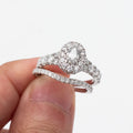 14k White Gold Round Diamond Halo Engagement Ring & Band Set