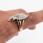 10k Yellow Gold Round & Baguette Shield Ring