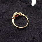 18k Yellow Gold Ruby & Diamond Heart Bezel Set Three Stone Ring