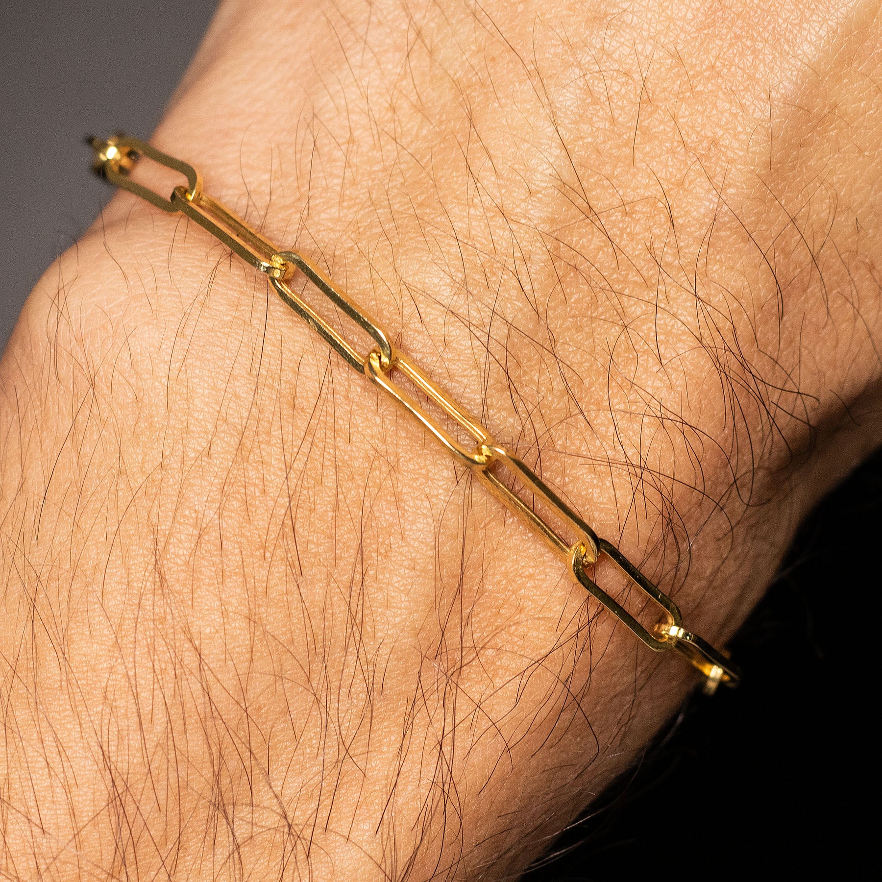 18k Yellow Gold Paper Clip Link 7 inch Chain Bracelet