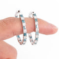 14k White Gold Round White And Blue Diamond Inside Out Hoops