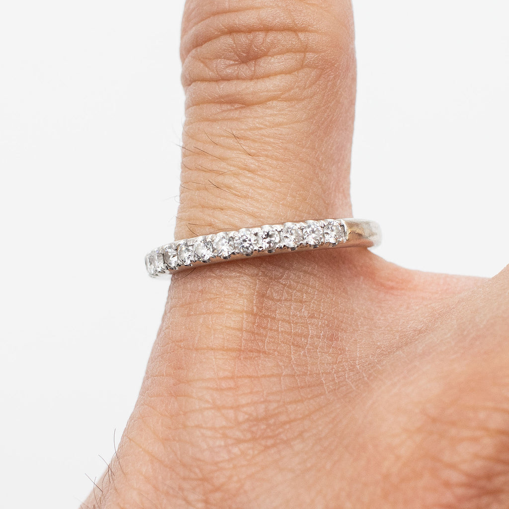 14k White Gold Round Diamond Halfway Wedding Band (1 stone missing)