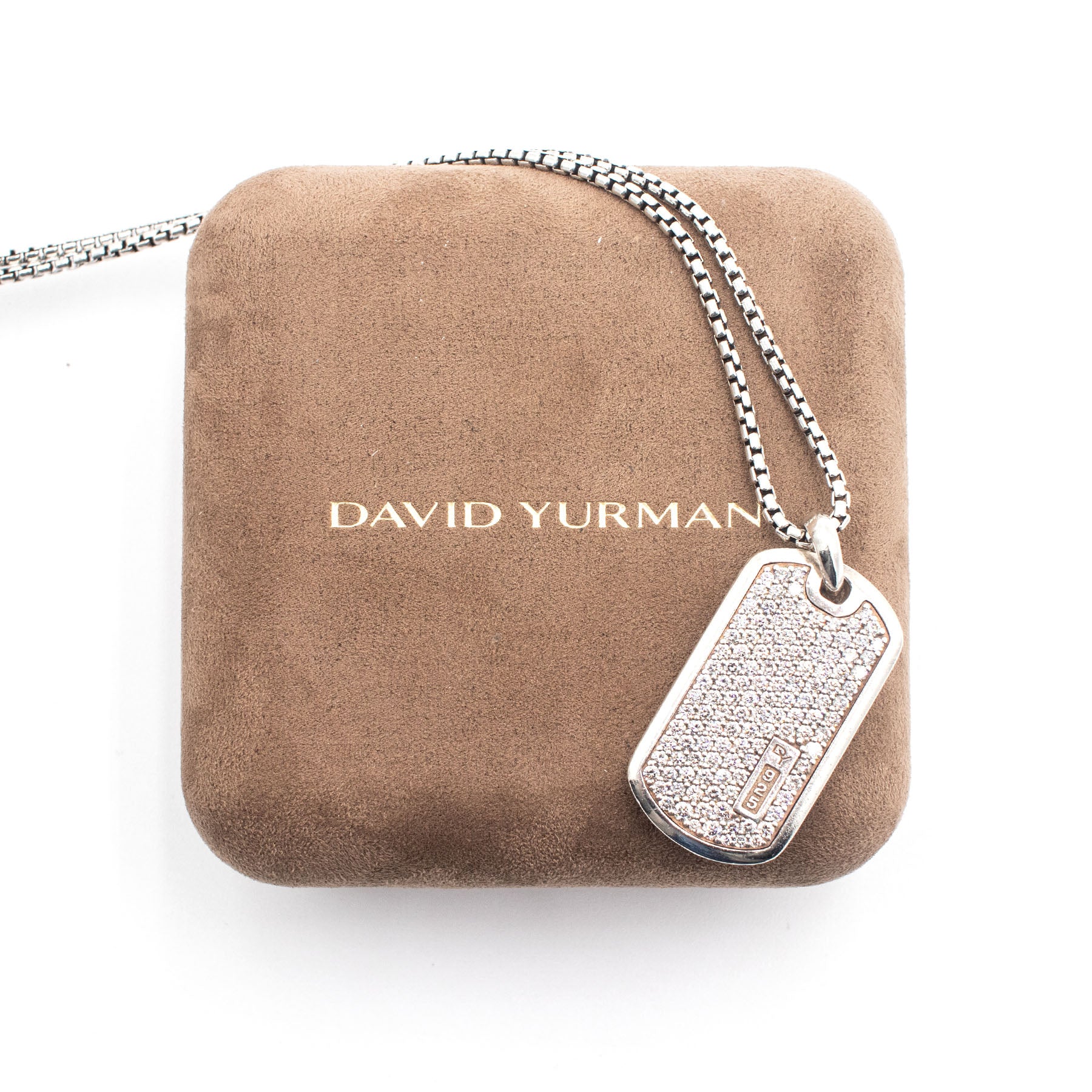 David Yurman Sterling Silver Diamond Pave Dog Tag Necklace