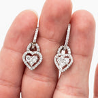 14k White Gold Diamond Halo Dangle Heart Earrings