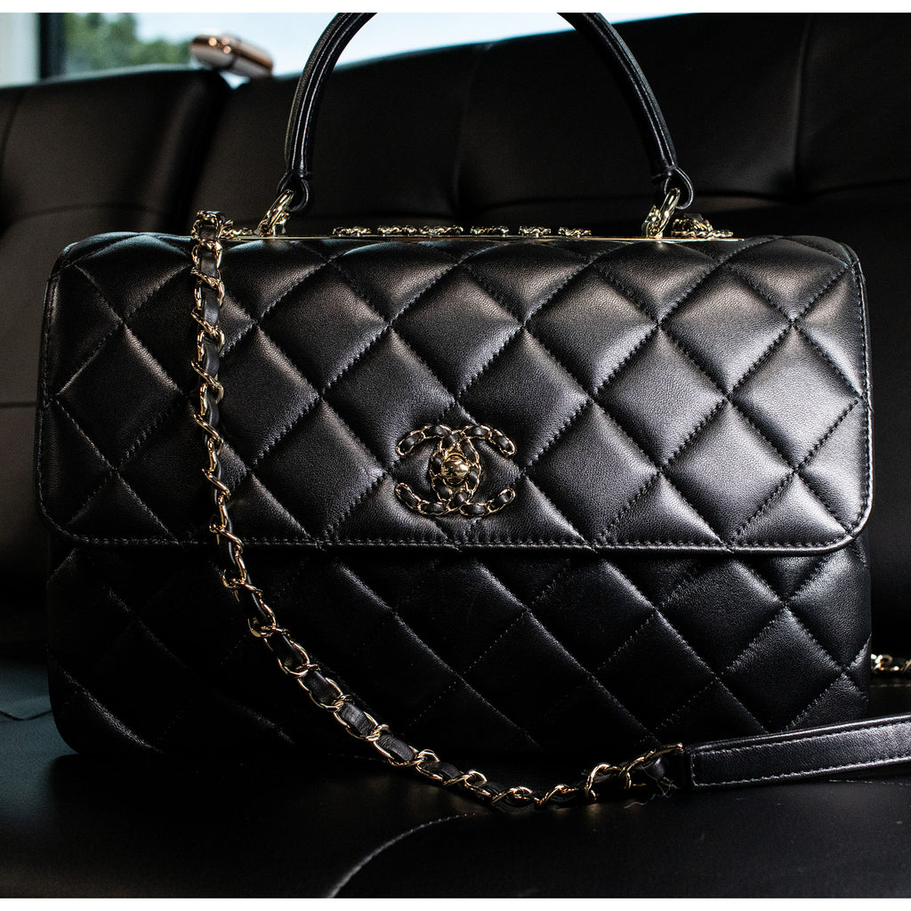 Chanel Trendy CC Top Handle Gold Hardware Quilted Black Leather Handbag
