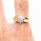 14k Yellow Gold Round Cut Diamond Cluster Wide Ring
