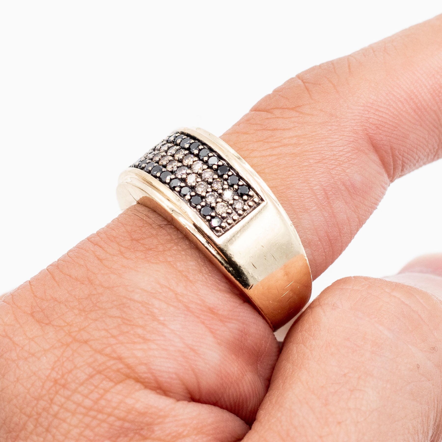 14k Yellow Gold Black & Fancy Diamond Pave Wide Ring