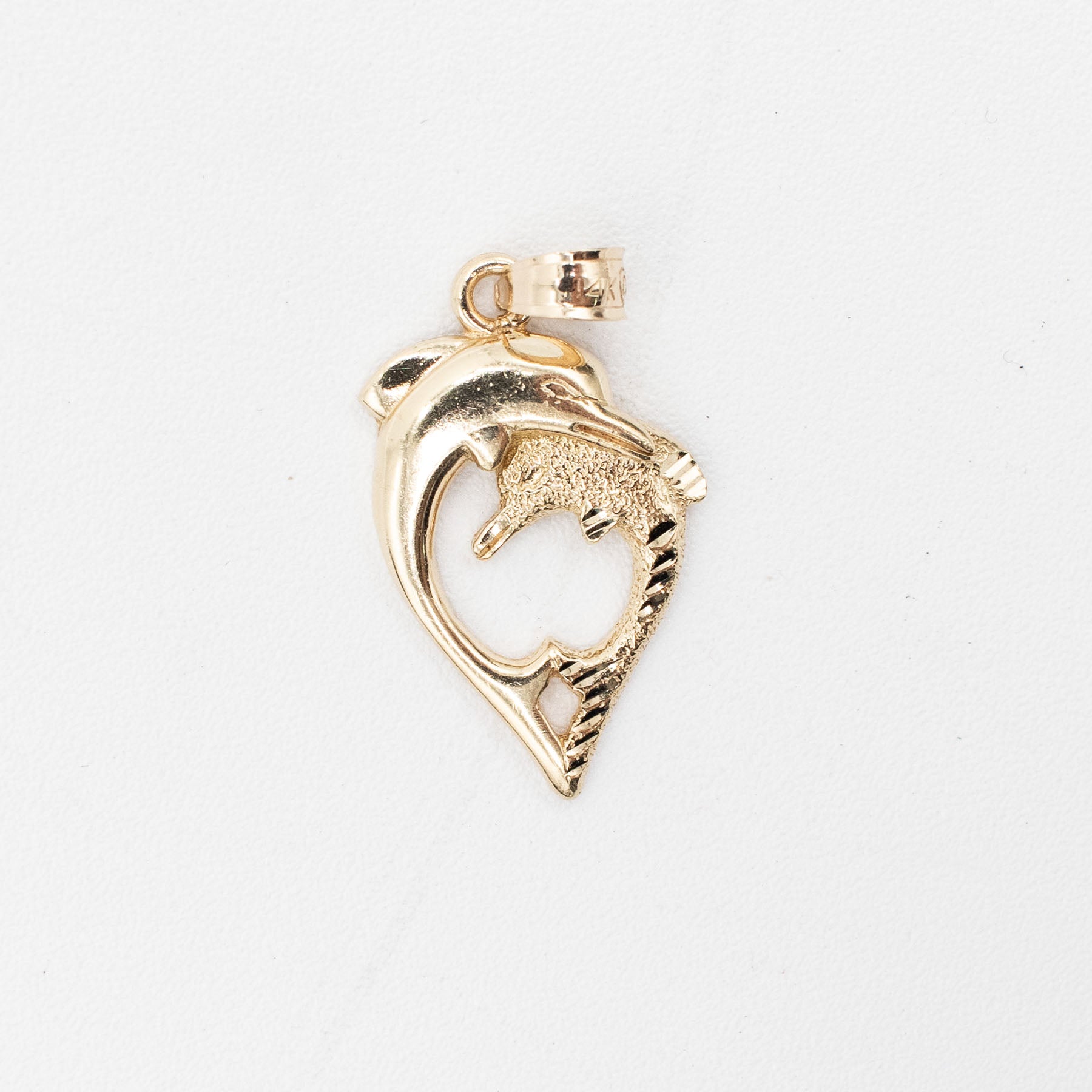 14k Yellow Gold Dolphin Heart Pendant