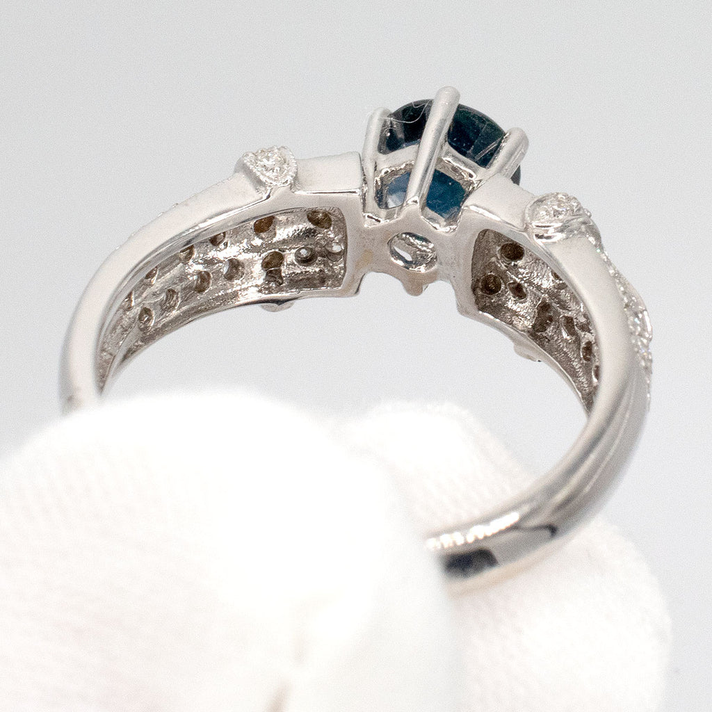 18k White Gold Round Sapphire & Diamond Pave Ladies Ring