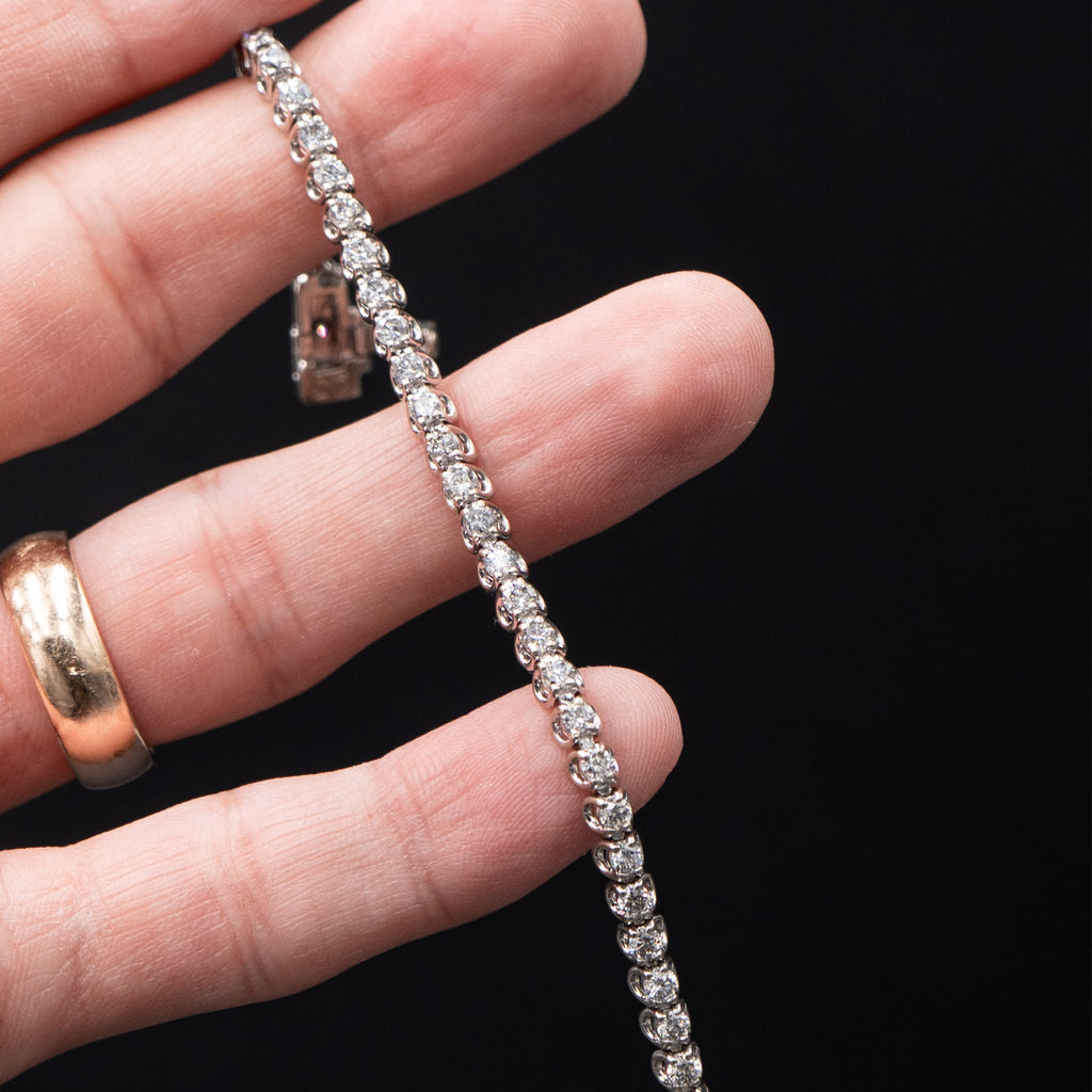 14k White Gold Round Cut Diamond Tennis Bracelet