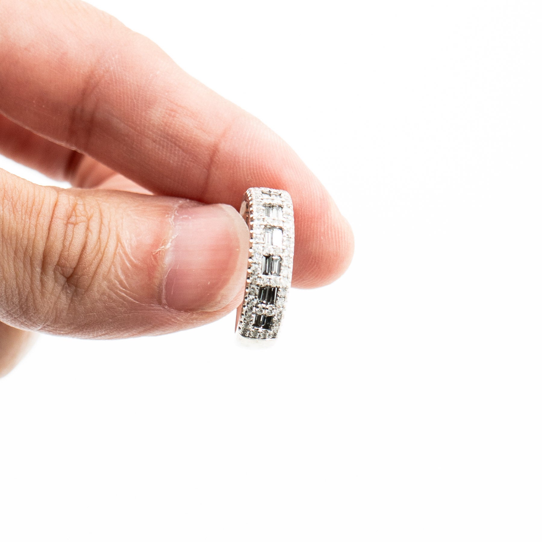 10k White Gold Round & Baguette Cut Diamond Ring