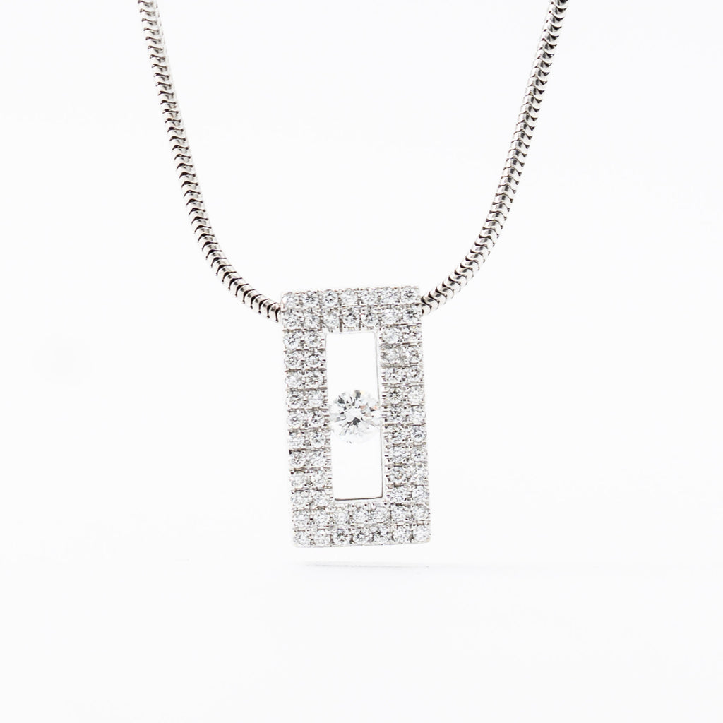 14k White Gold Diamond Pave Bezel Set Pendant on Snake Chain