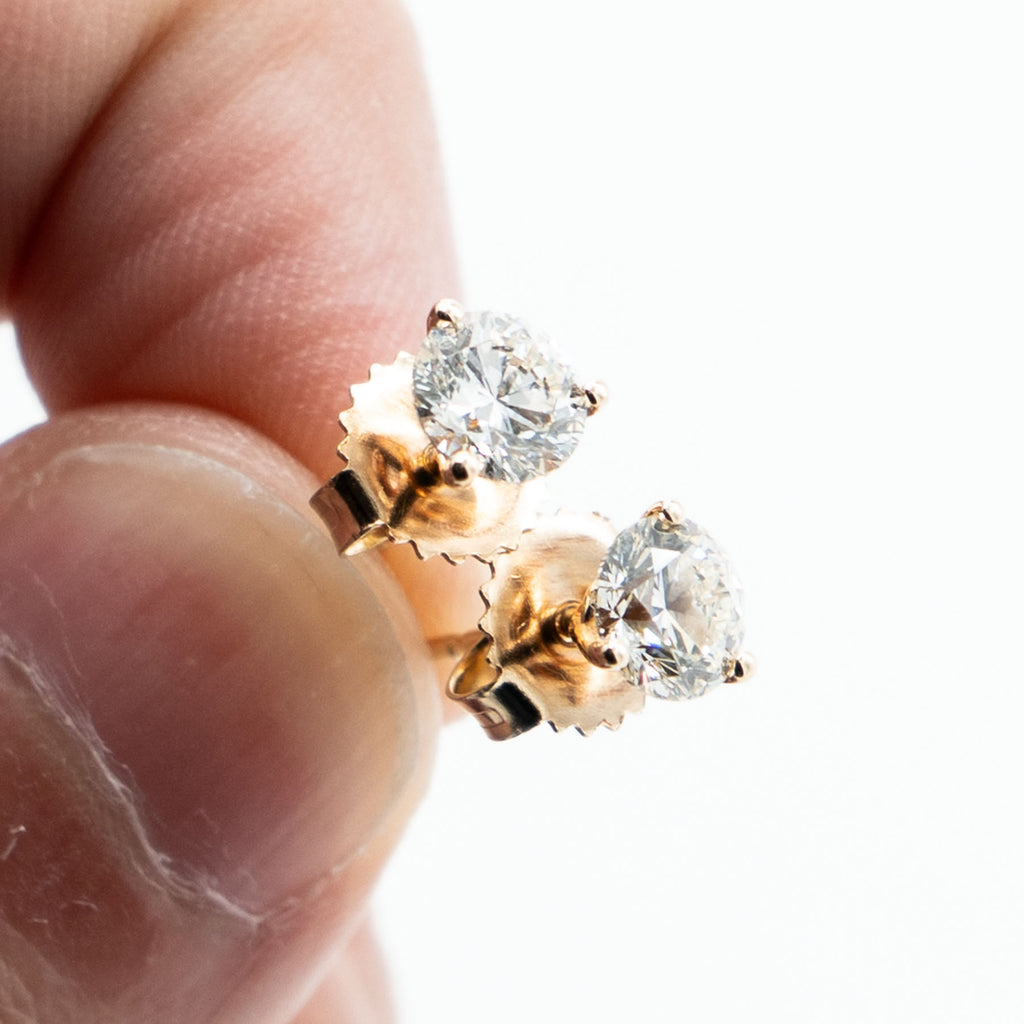 14k Yellow Gold Lab Grown Round Cut Diamond Stud Earrings