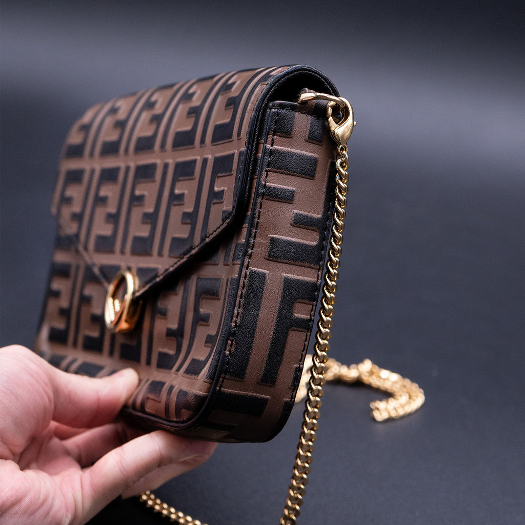 Fendi F is Fendi Brown Zucca Embossed Leather Envelope Wallet