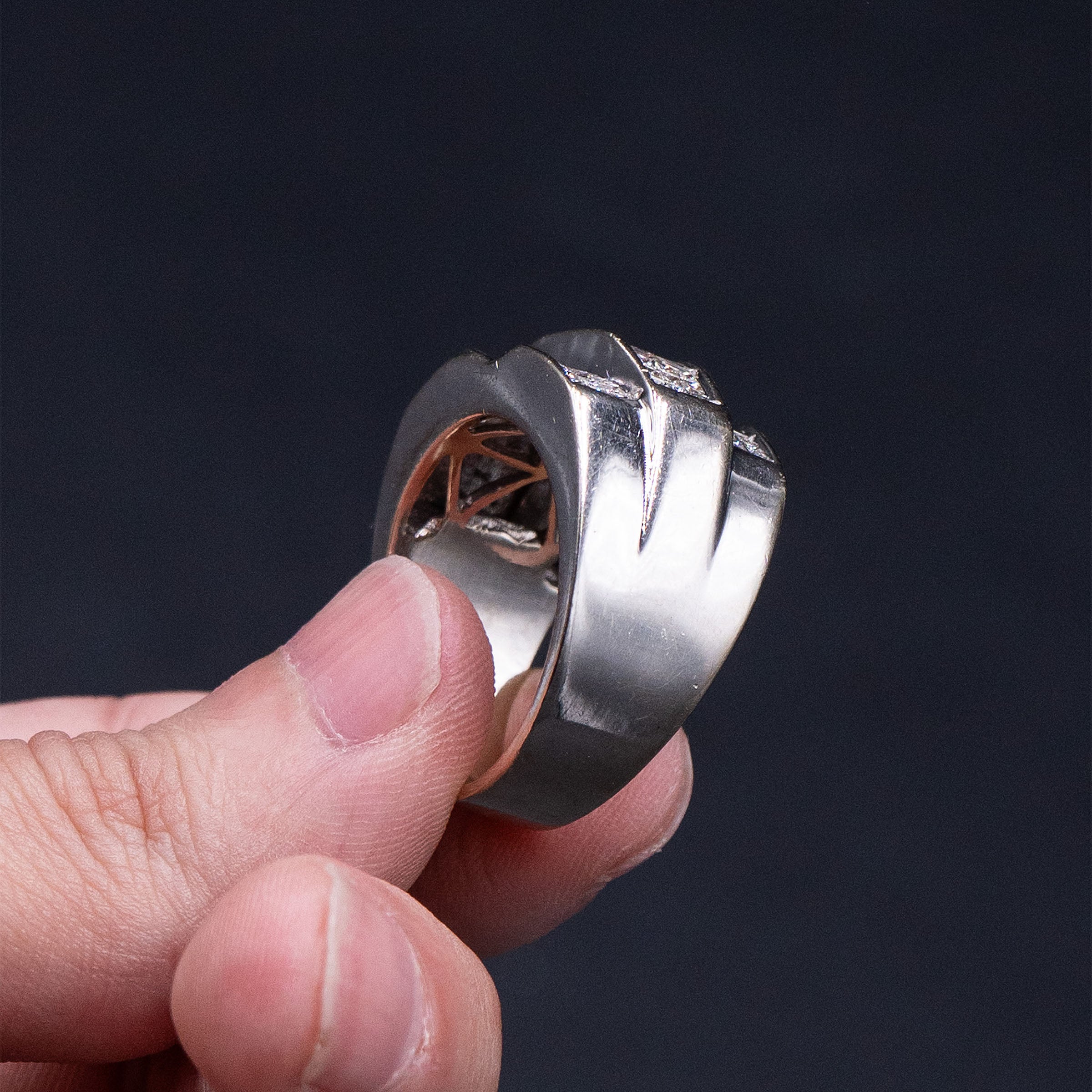 14k White Gold Baguette Diamond Pave Mens Ring