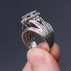 14k White Gold Round & Baguette Diamond Pave Pear Shape Ring