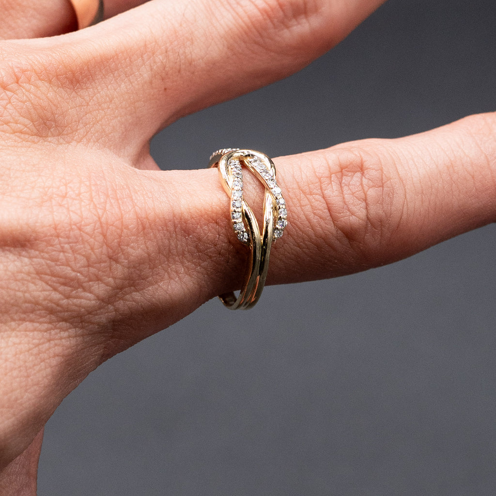 10k Yellow Gold Over Loop Diamond Pave Band