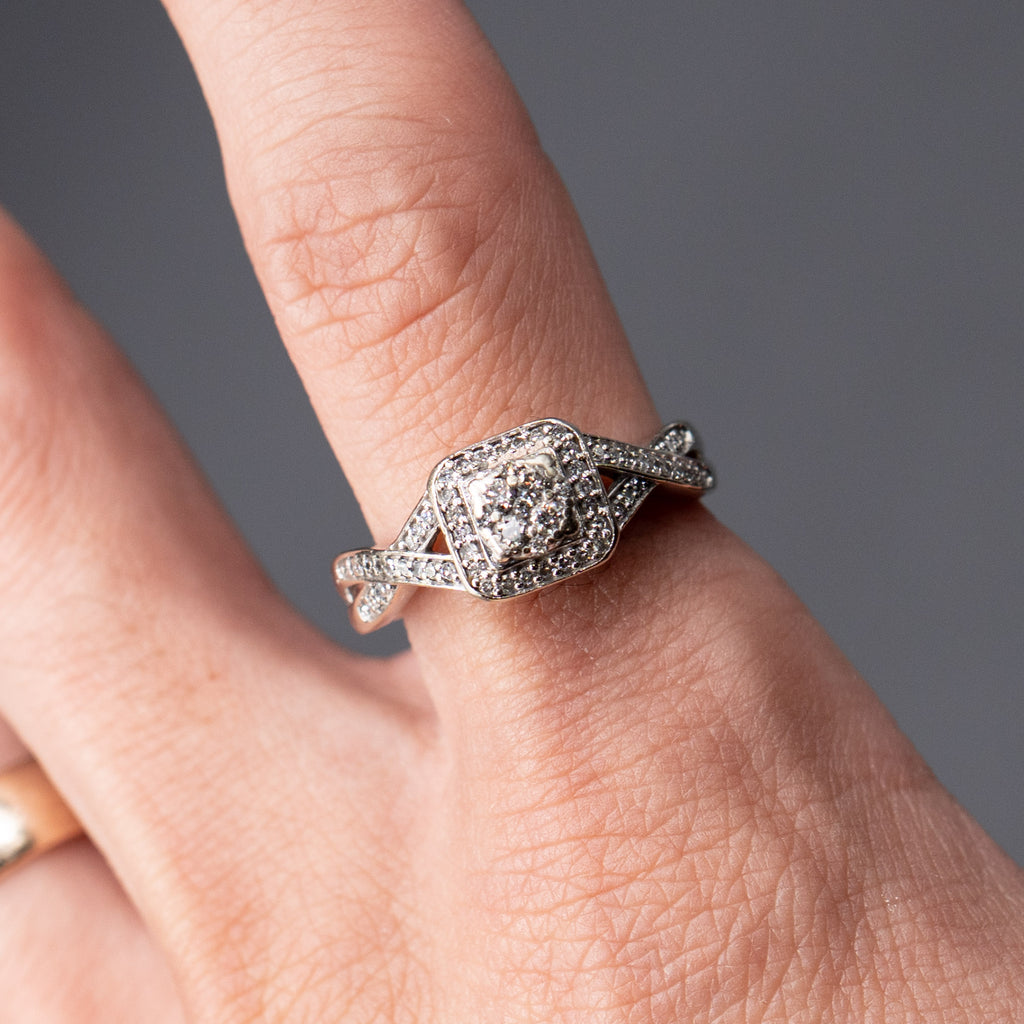 10k White Gold Diamond Pave Engagement Ring