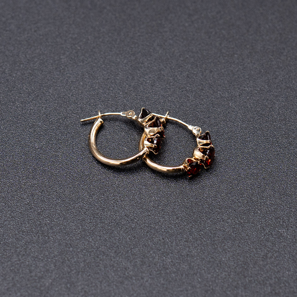 14k Yellow Gold Brown Semi Precious Stone Huggie Earrings