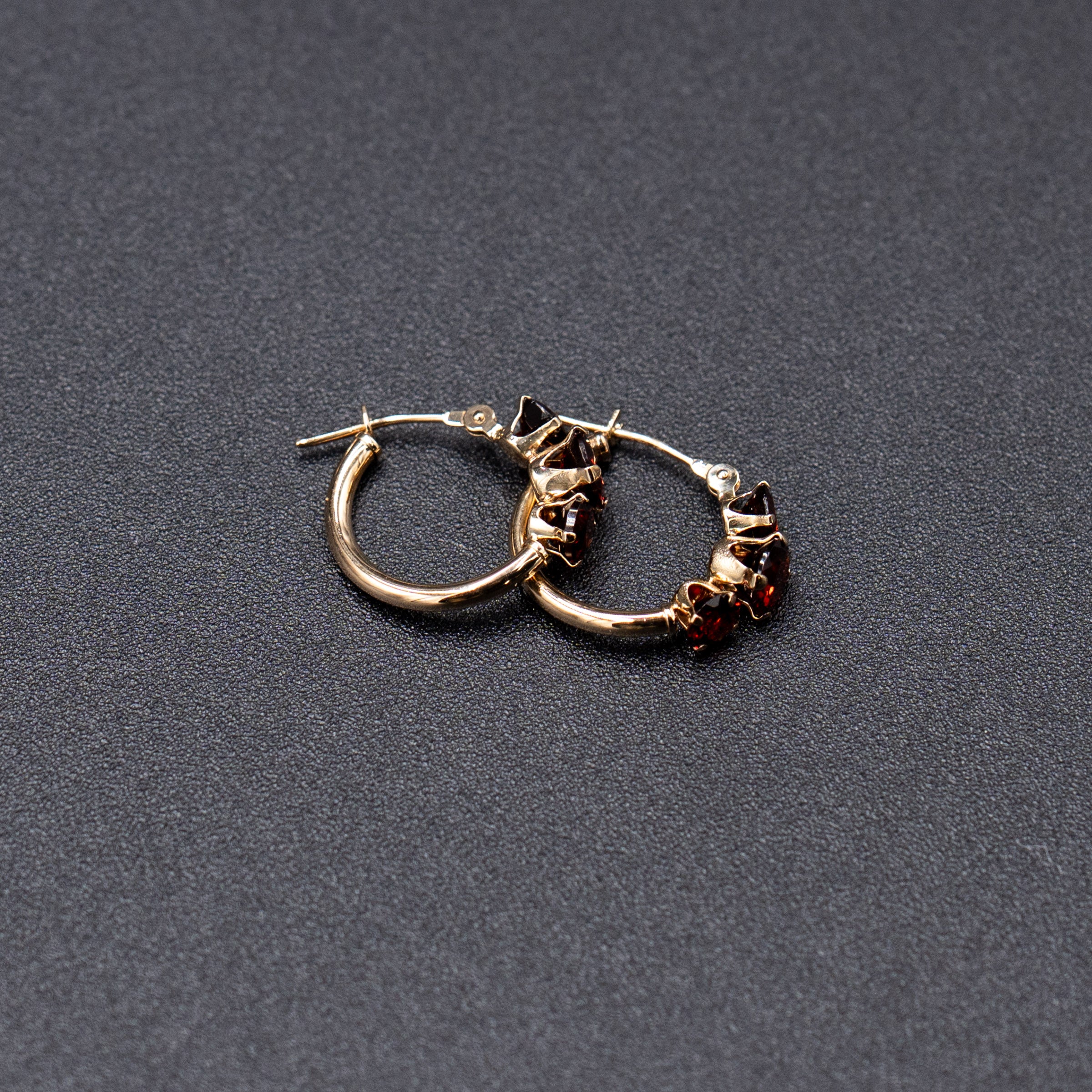 14k Yellow Gold Brown Semi Precious Stone Huggie Earrings